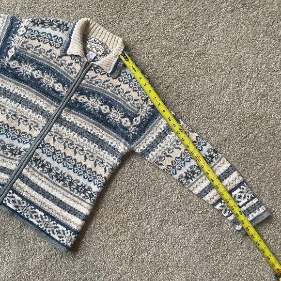 Vintage 90s Fair Isle Nordic Zip Up Cotton & Ramie Knit Cardigan - Picture 9 of 10
